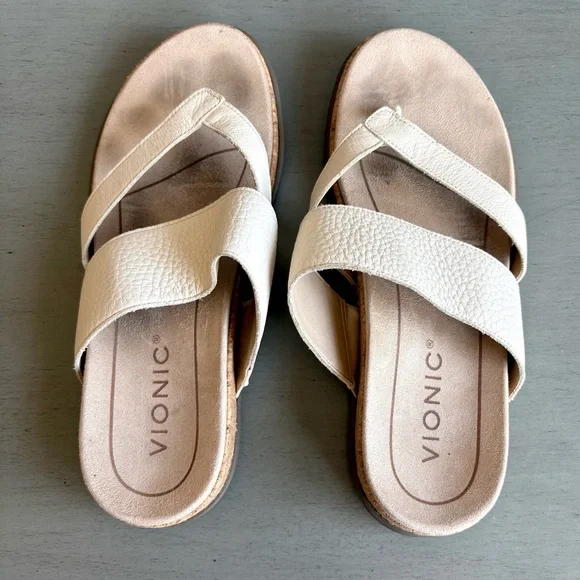 Vionic Marvina Leather Beige Comfort Arch Support Flip-Flop Sandal Women 6 Tan - Picture 6 of 13